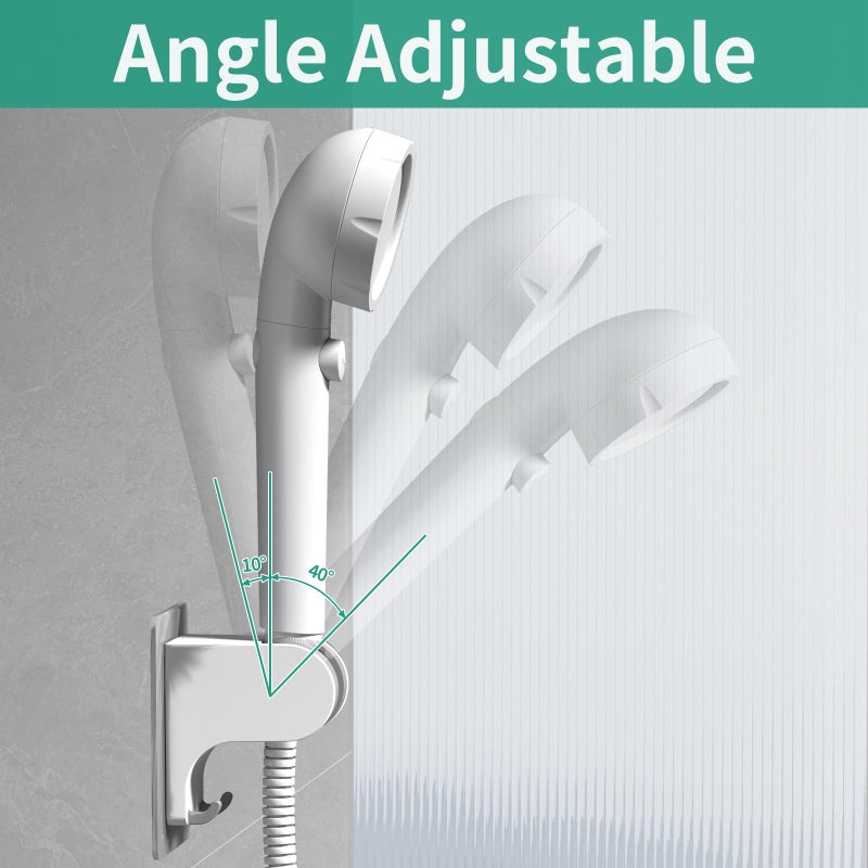 HEROBAI Hand Held Shower Head Holder Wall Mount, Shower Hose Holder Adhesive with 2 Hanger Hooks, Adjustable Shower Handle Holder, No Drilling Shower Wand Holder (White, 1 Pack) - Image 4